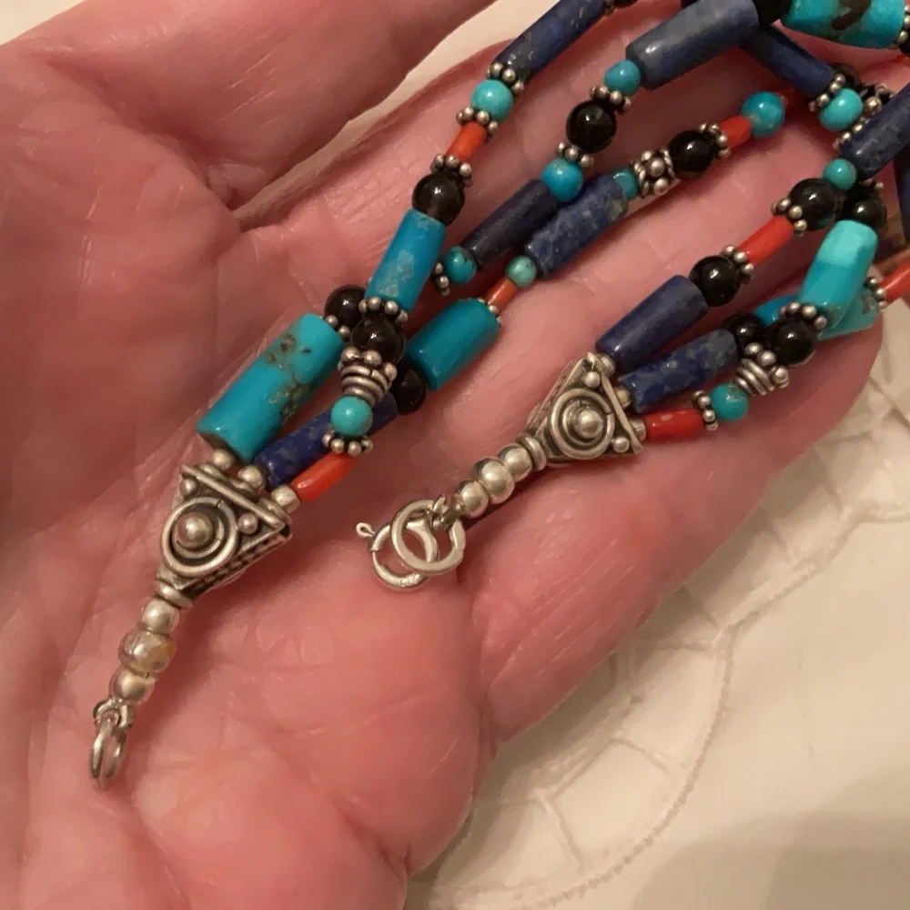 VINTAGE 925 STERLING NATIVE AMERICAN HANDMADE MULTI STONE BRACELET 7” - Picture 4 of 9